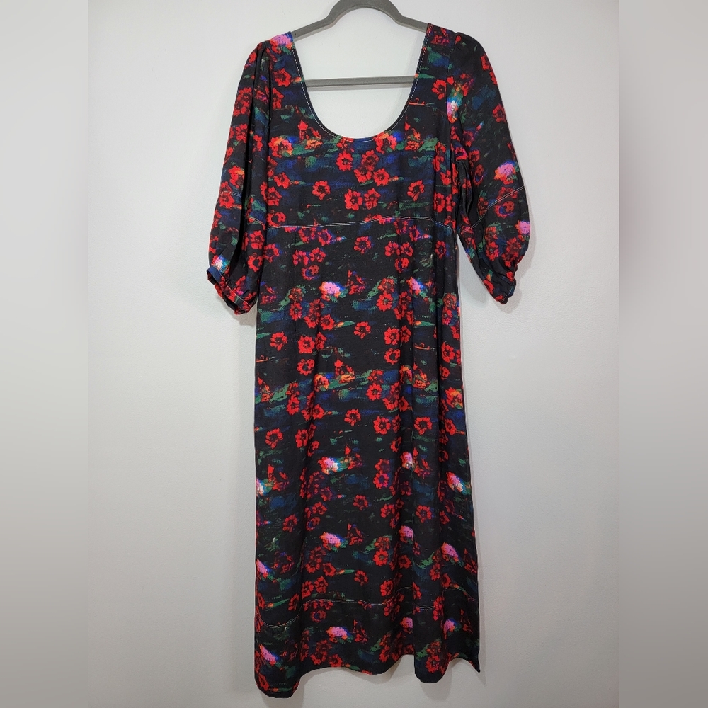 Rachel Comey x Target Red And Black Floral 3/4 Sleeve Maxi Dress Size 4